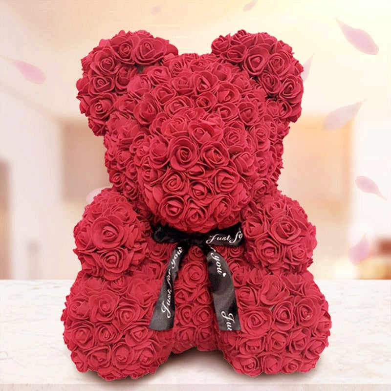 Dropshipping 40cm Teddy Bear of Rose Artificial Flowers PE Rose Bear for Women Valentines Wedding Christmas Gift Box Home Decor