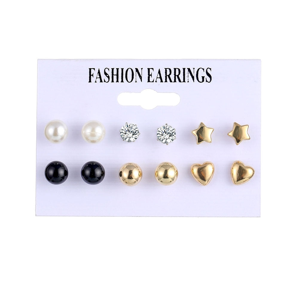 EN Pearl Hoop Earrings For Women Clip On Ear Rings Geometric Pendientes Round Circle Earring Set Brincos Korean Fashion Jewelry