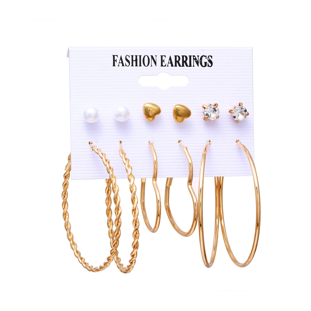 EN Pearl Hoop Earrings For Women Clip On Ear Rings Geometric Pendientes Round Circle Earring Set Brincos Korean Fashion Jewelry
