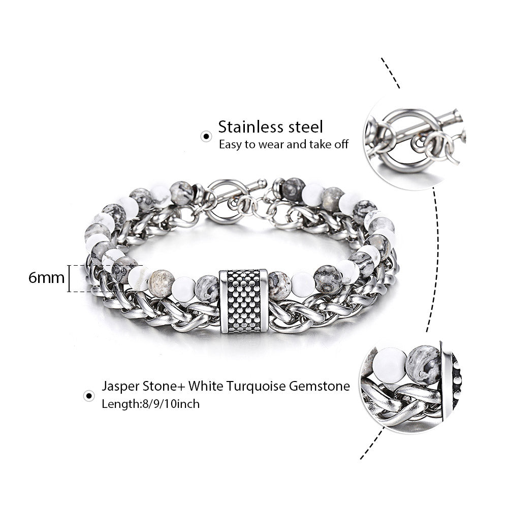 Trendsmax Natural Map Stone Men's Beaded Bracelet