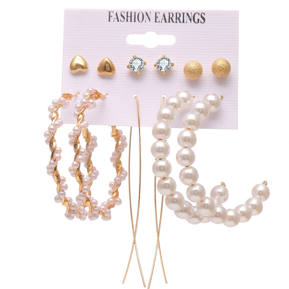 EN Pearl Hoop Earrings For Women Clip On Ear Rings Geometric Pendientes Round Circle Earring Set Brincos Korean Fashion Jewelry