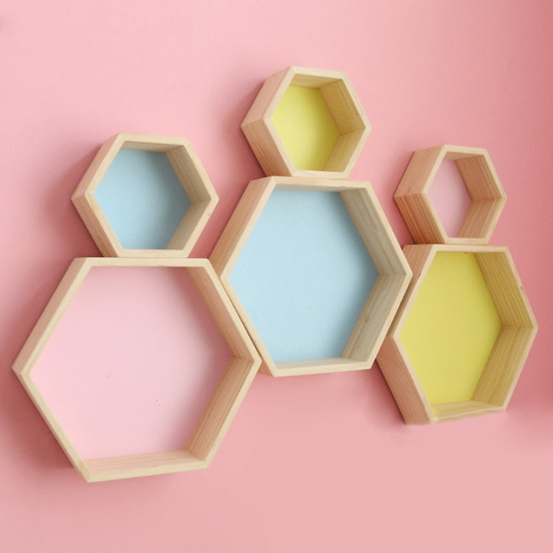 1 Big+1 Small Hexagon Wooden Shelves - Little Eudora