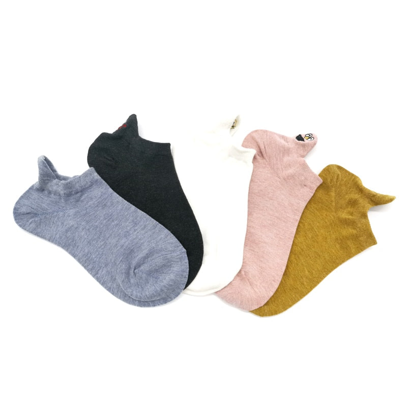 Embroidered Expression Women Socks - 5 Pairs - Little Eudora