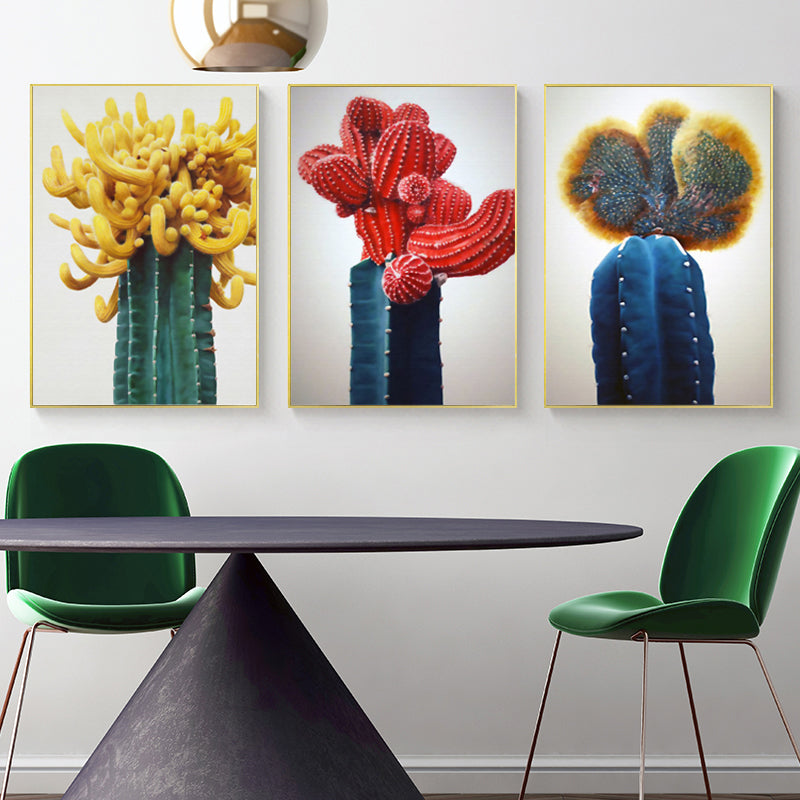 Nordic Red Blue Cactus Wall Art - Little Eudora