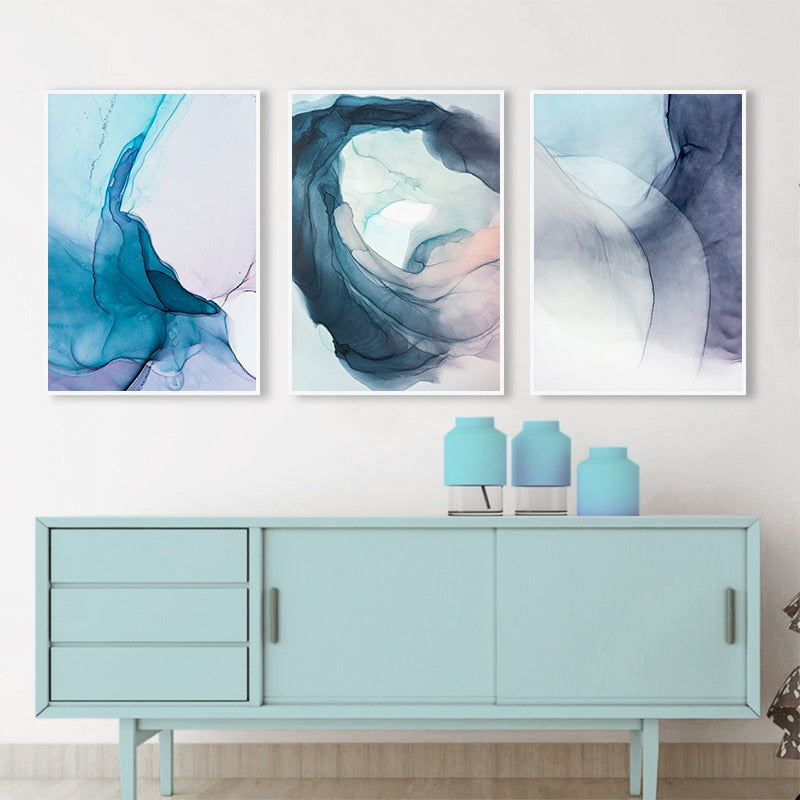 Watercolor Blue Ink Bloom Modern - Little Eudora