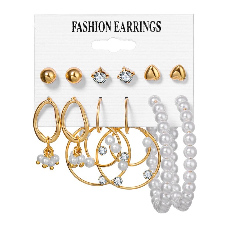 EN Pearl Hoop Earrings For Women Clip On Ear Rings Geometric Pendientes Round Circle Earring Set Brincos Korean Fashion Jewelry