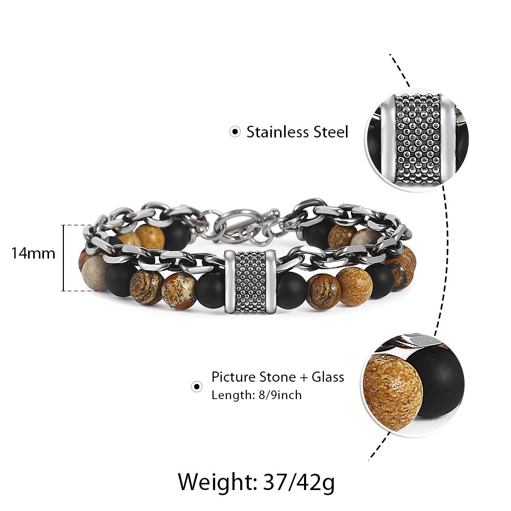 Trendsmax Natural Map Stone Men's Beaded Bracelet
