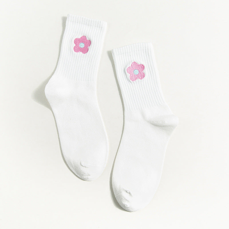 Streetwear Flower Embroider Cute Socks - 1 Pair - Little Eudora