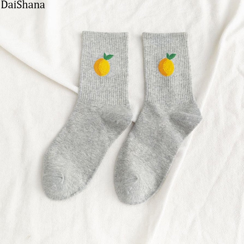 Cartoon Fruit Embroidered Socks - 1 Pair - Little Eudora