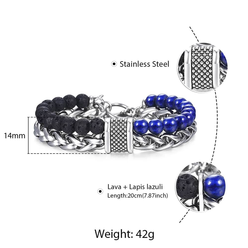 Trendsmax Natural Map Stone Men's Beaded Bracelet