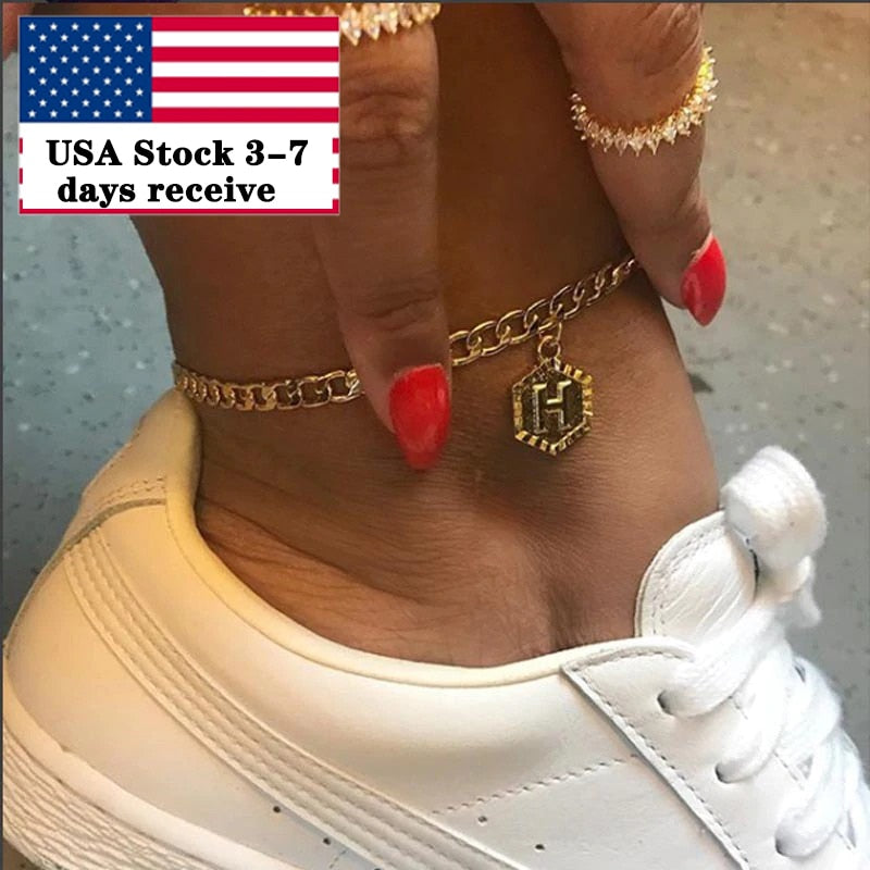 Ankle Bracelet for Women Bulk Gold Initial Stainless Steel Letter Leg Bracelet Ankle Bracelet A-Z Alphabet Anklet Leg Bracelet