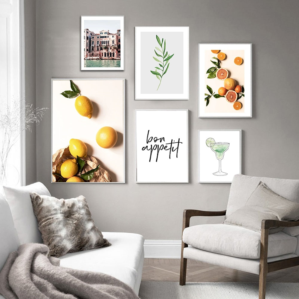 Green Leaf Fruit Poster Quotes Nordic Cocktail Wall Art
