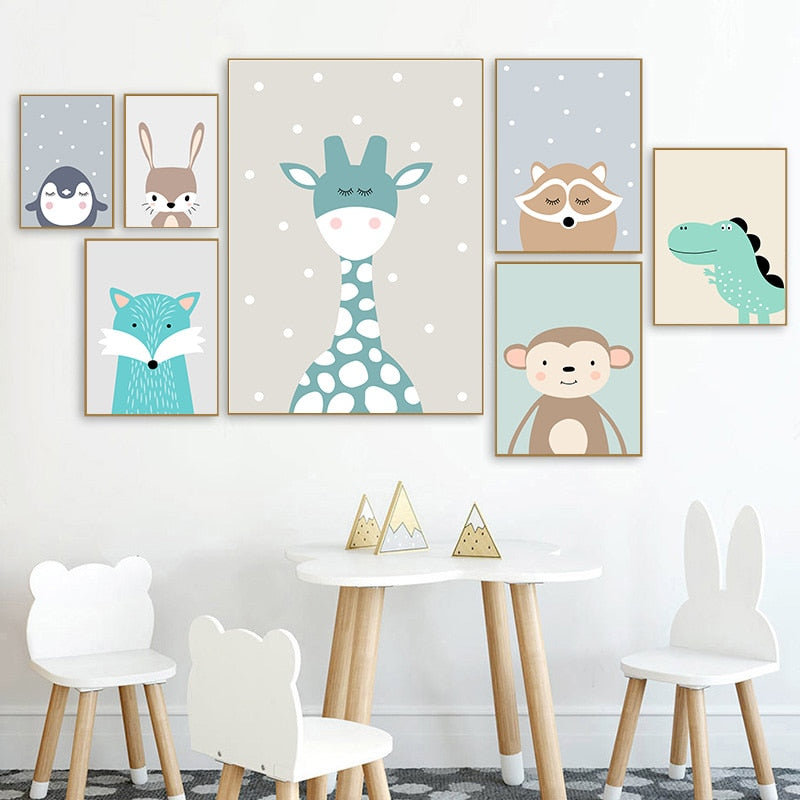 Cute Cartoon Baby Animal Penguin Monkey Nursery