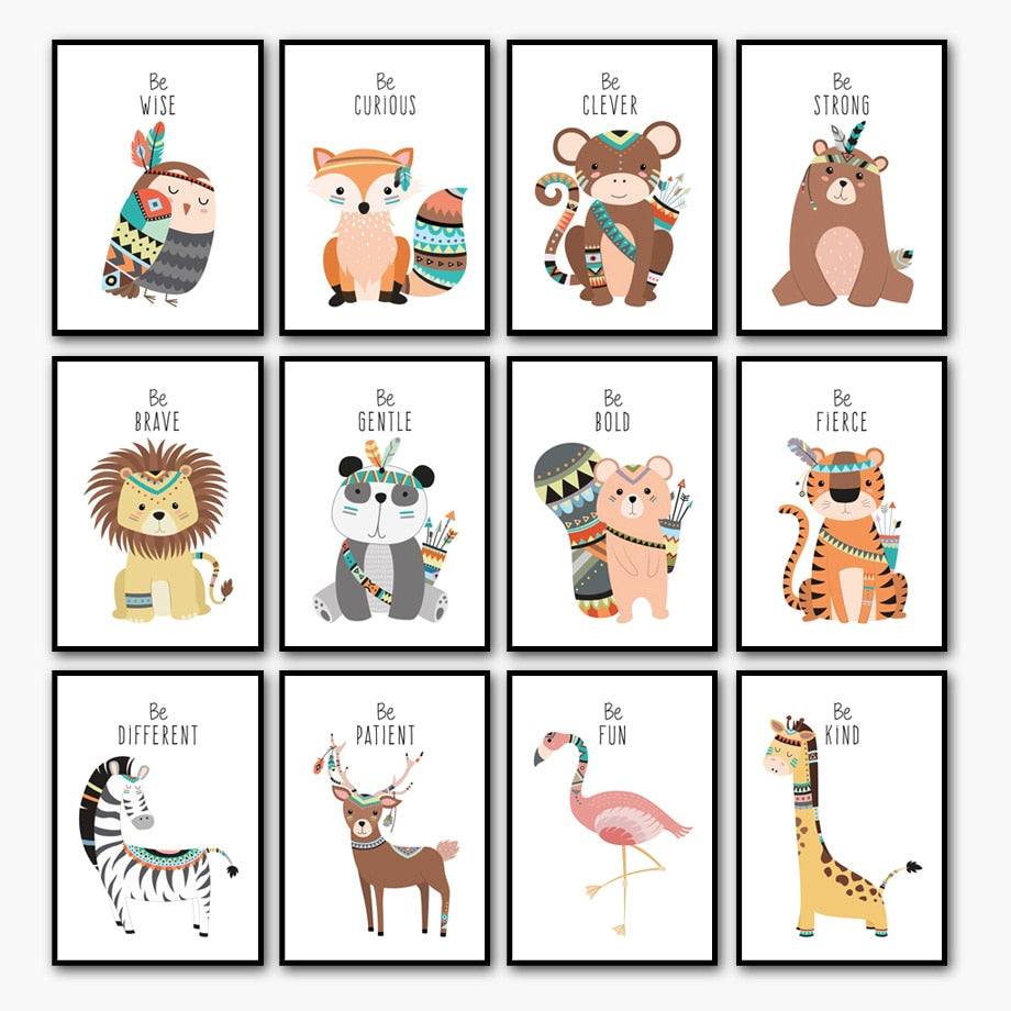 Deer Fox Bear Zebra Panda Owl Lion Wall Art
