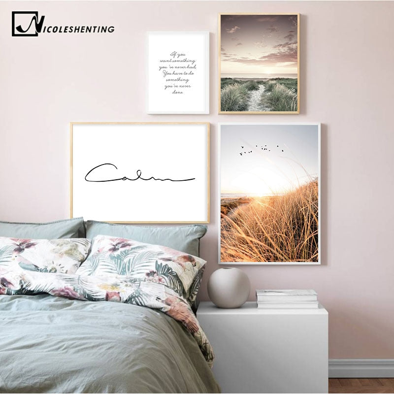 Grass Field Sunset Wall Art