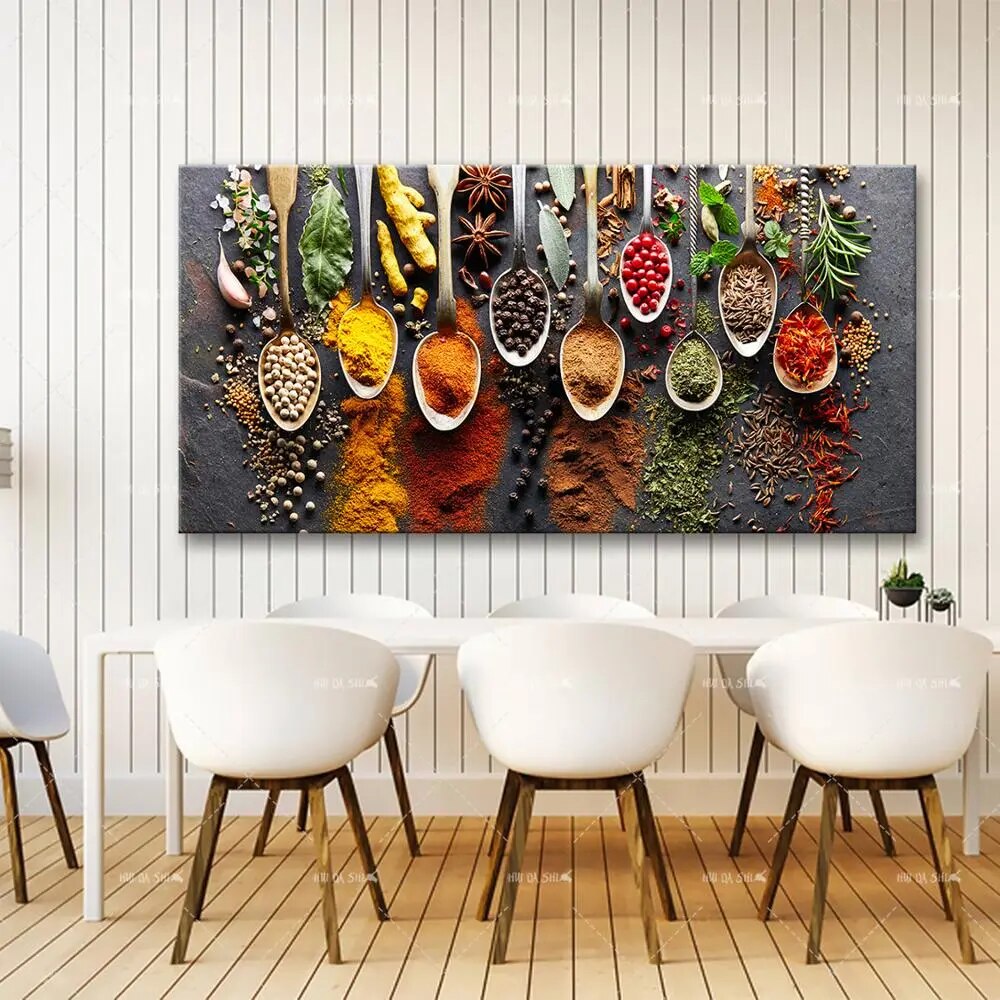 Rustic Kitchen Wall Art - Grain and Spice Spoon Decorative Painting