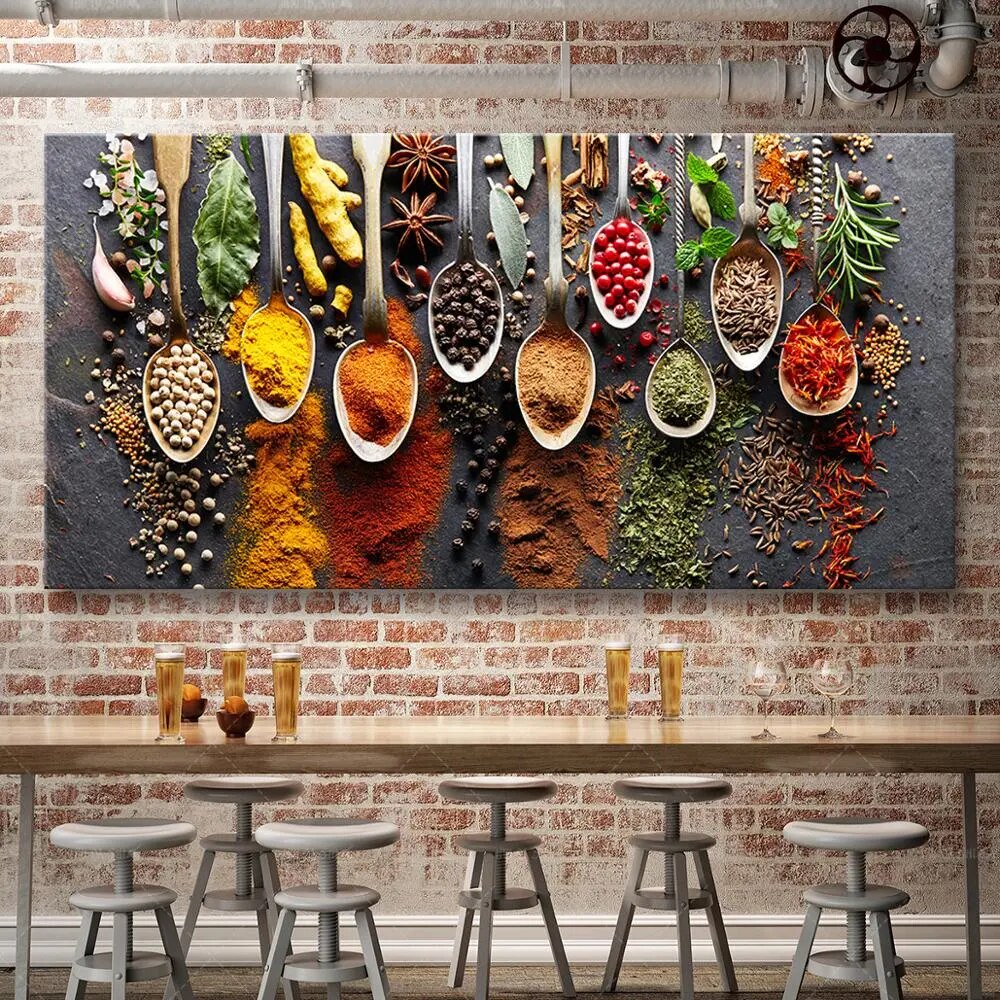 Rustic Kitchen Wall Art - Grain and Spice Spoon Decorative Painting