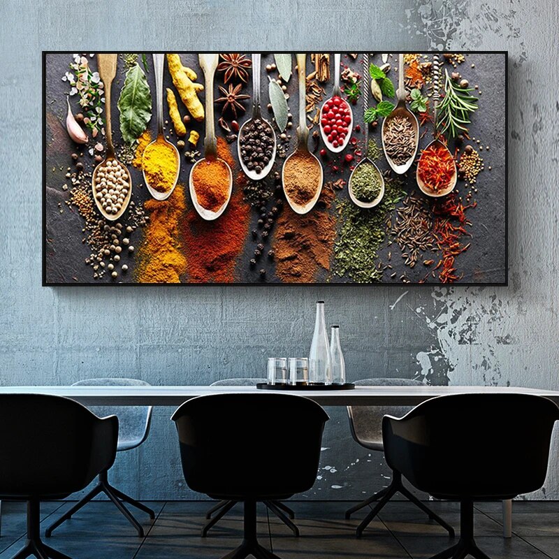 Rustic Kitchen Wall Art - Grain and Spice Spoon Decorative Painting
