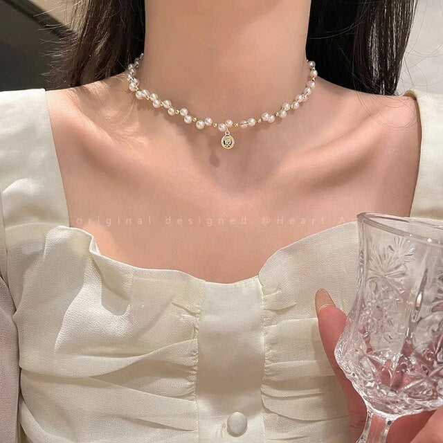 Korean Pendant Pearl Choker Necklace - Various Designs Fashion Statement Piece with Free Shipping
