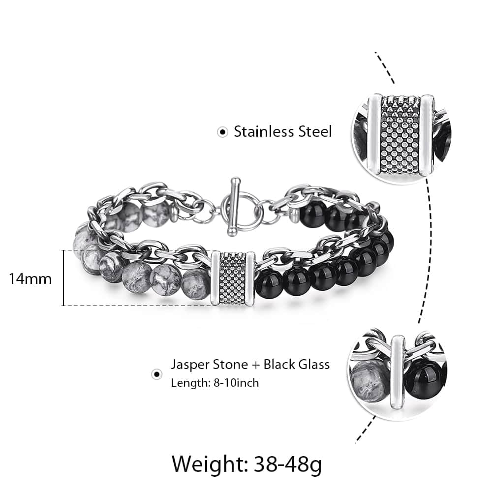 Trendsmax Natural Map Stone Men's Beaded Bracelet