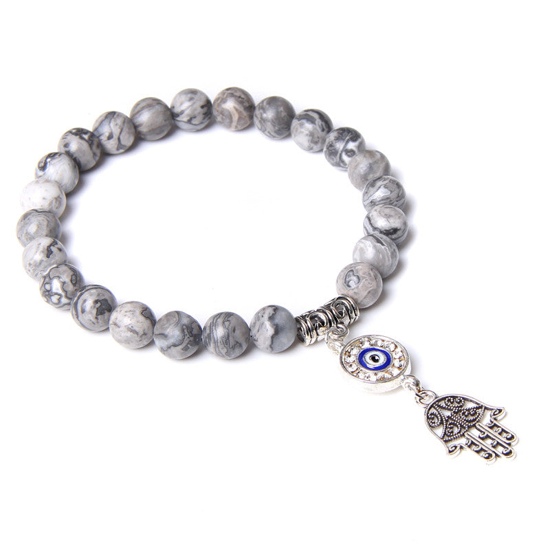 Handmade Natural Stone Lotus Ohm Buddha Beads Bracelet Pink Zebra Stone Lotus Charm Bracelet for Women Men Yoga  Jewelry Gifts