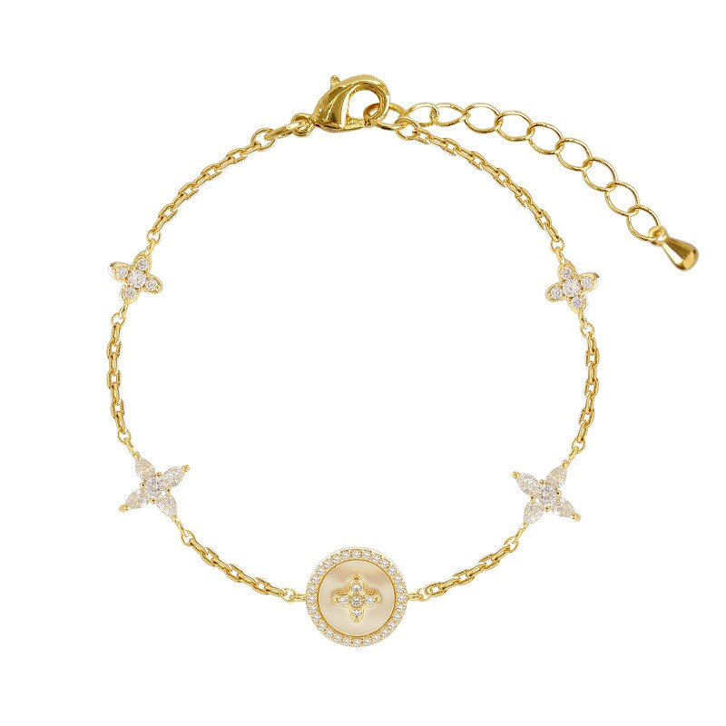 Luxury Fashion Cubic Zirconia Natural Shell Stone Charm Bracelet for Woman Exquisite Gold Chain Cuff Bracelet Girl Jewelry Gift