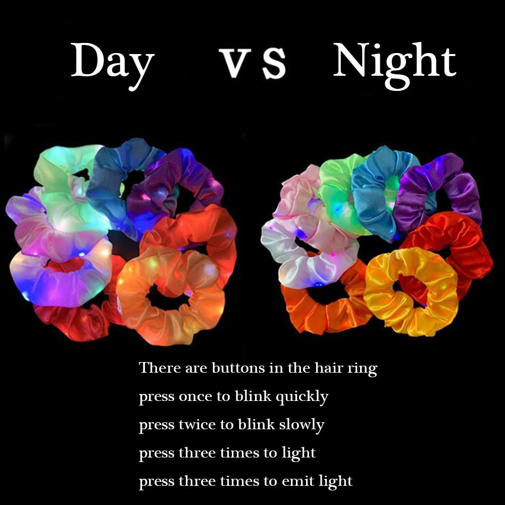2020 New Arrival Girls LED Luminous Scrunchies Hairband Ponytail Holder Headwear Elastic Hair Bands Solid Color Hair Accessories