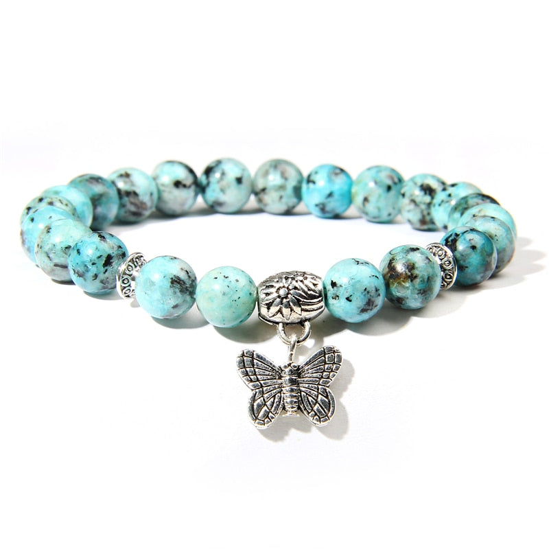 Handmade Natural Stone Lotus Ohm Buddha Beads Bracelet Pink Zebra Stone Lotus Charm Bracelet for Women Men Yoga  Jewelry Gifts