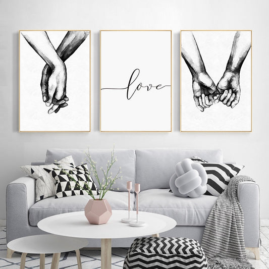 Black And White Holding Hands Wall Art - Little Eudora