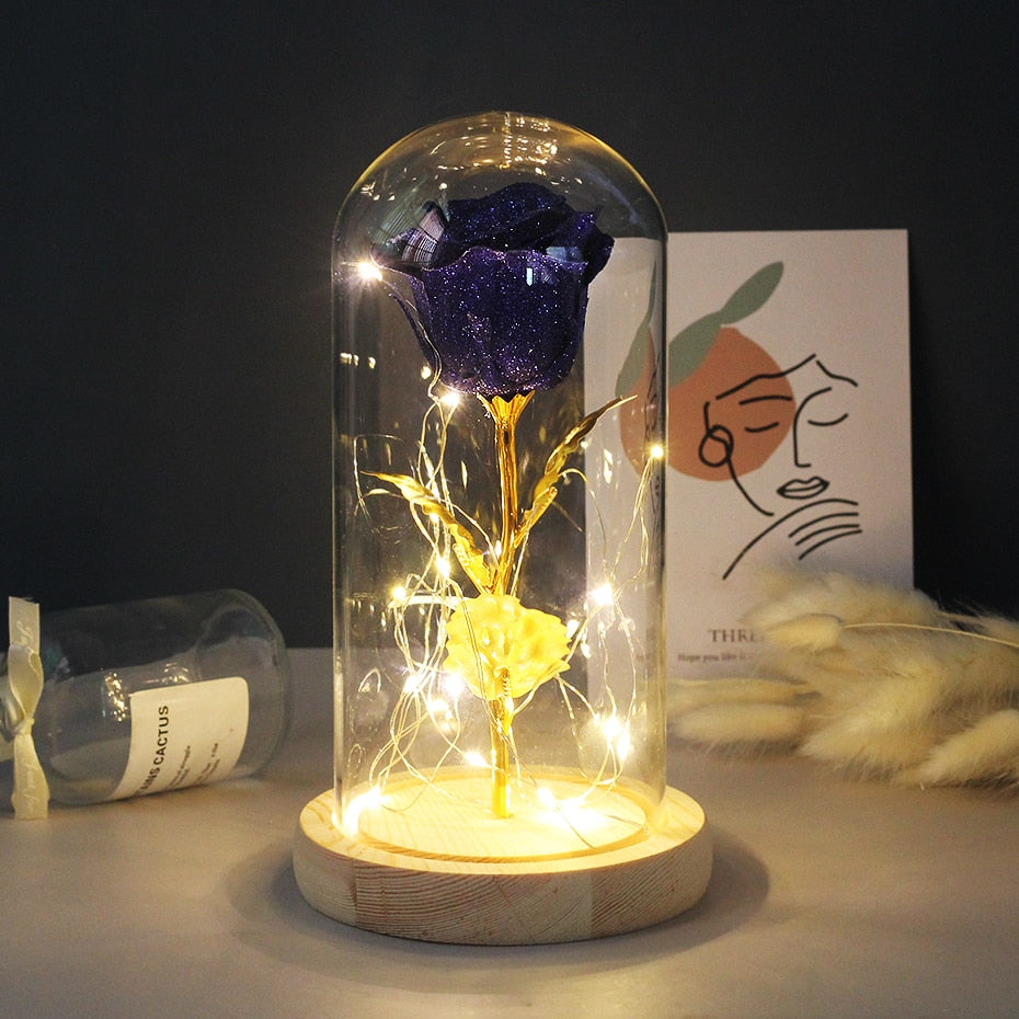 Artificial Eternal Rose  LED Light Beauty The Beast In Glass Cover Christmas Home Decor For Mother Valentines Day new Year Gift