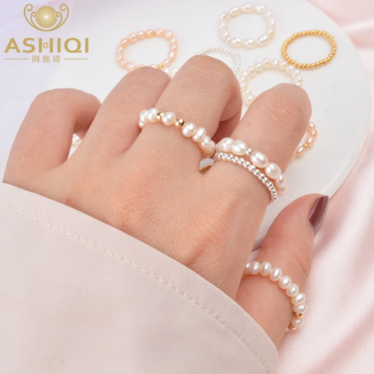 ASHIQI 3-4mm Mini Small Natural Freshwater Pearl Rings for Women Real 925 Sterling Silver Jewelry for Women 2019 Fashion Gift