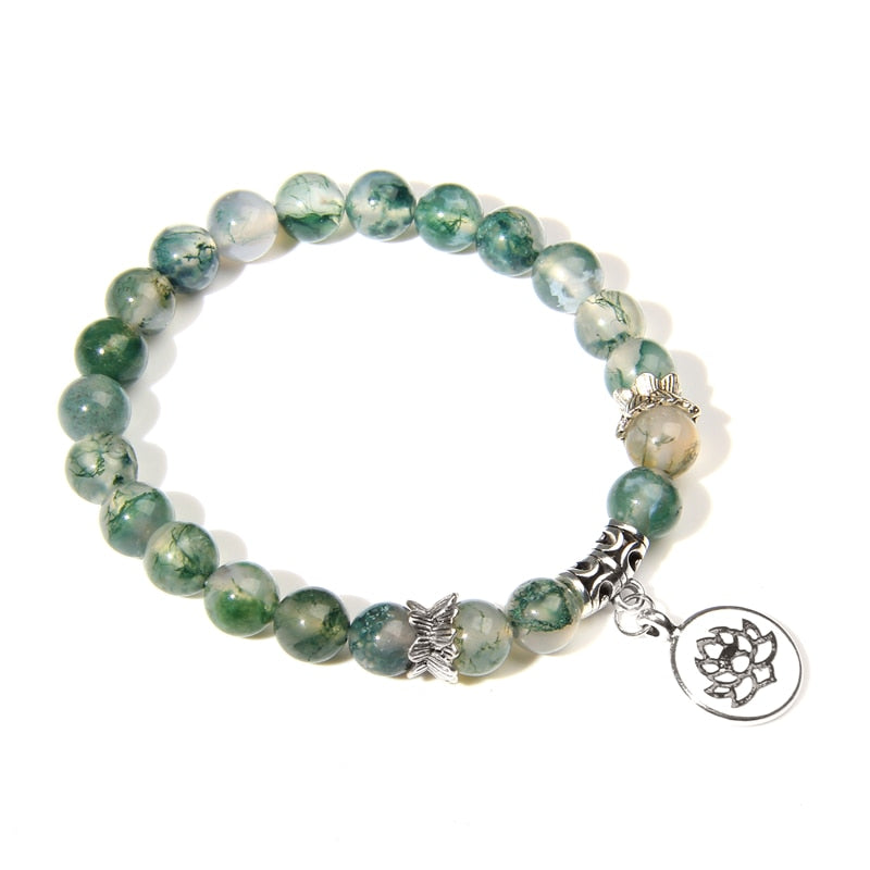 Handmade Natural Stone Lotus Ohm Buddha Beads Bracelet Pink Zebra Stone Lotus Charm Bracelet for Women Men Yoga  Jewelry Gifts