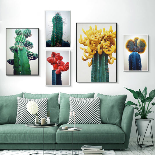 Nordic Red Blue Cactus Wall Art - Little Eudora