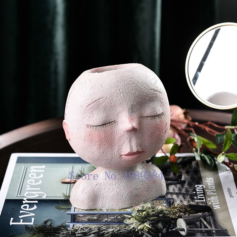 Nordic Creative Resin Human head vase Art flower arrangement Doll sculpture flower pot Potted plant Home garden decoration