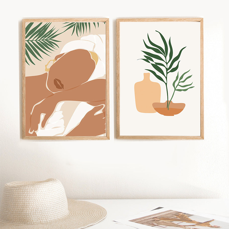 Abstract Minimalism Girl pineapple Peach Wall Art - Little Eudora