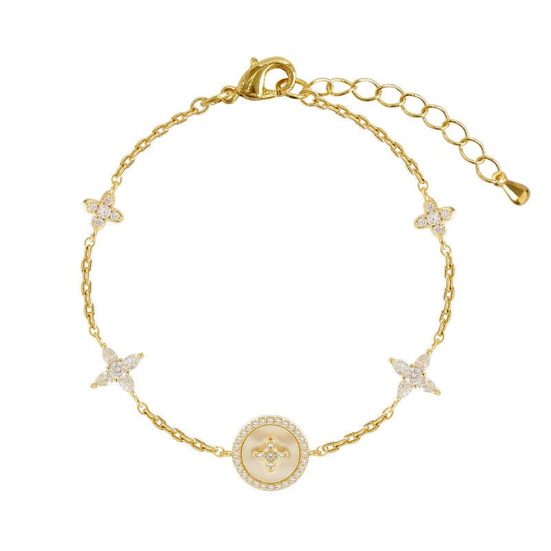 Zirconia Natural Shell Stone Charm Bracelet