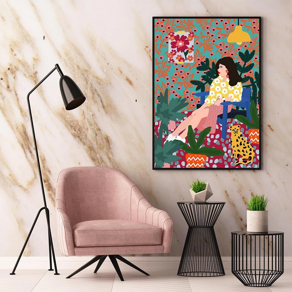 Girl Waiting Floral Abstract Wall Art - Little Eudora