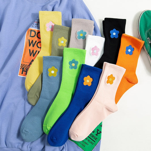 Streetwear Flower Embroider Cute Socks - 1 Pair - Little Eudora