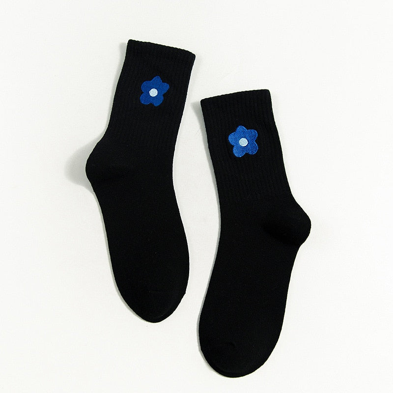 Streetwear Flower Embroider Cute Socks - 1 Pair - Little Eudora