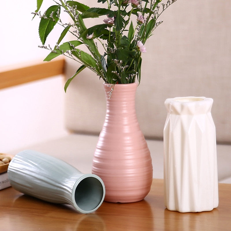 Plastic Flower Vase Decoration Home White Vases Imitation Ceramic Vase Flower Pot Decoration Nordic Style Flower Basket