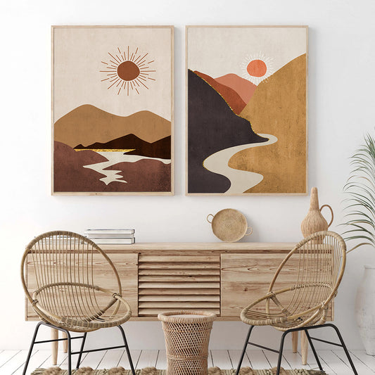 Trendy Boho Nature Mountain Scene Wall Art - Little Eudora