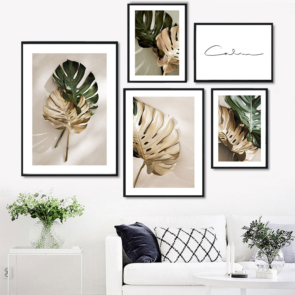 Green and Golden Leaves Scandinavian Wall Art - Little Eudora