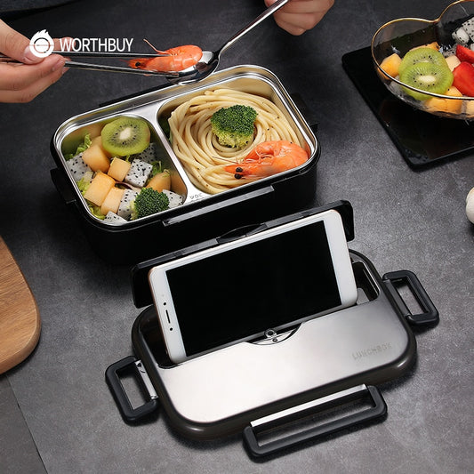 WORTHBUY Japanese Kids Lunch Box 304 stainless steel Bento Lunch Box With Compartment Tableware Microwave Food Container Box