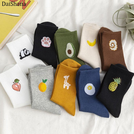 Cartoon Fruit Embroidered Socks - 1 Pair - Little Eudora