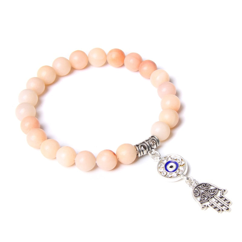 Handmade Natural Stone Lotus Ohm Buddha Beads Bracelet Pink Zebra Stone Lotus Charm Bracelet for Women Men Yoga  Jewelry Gifts