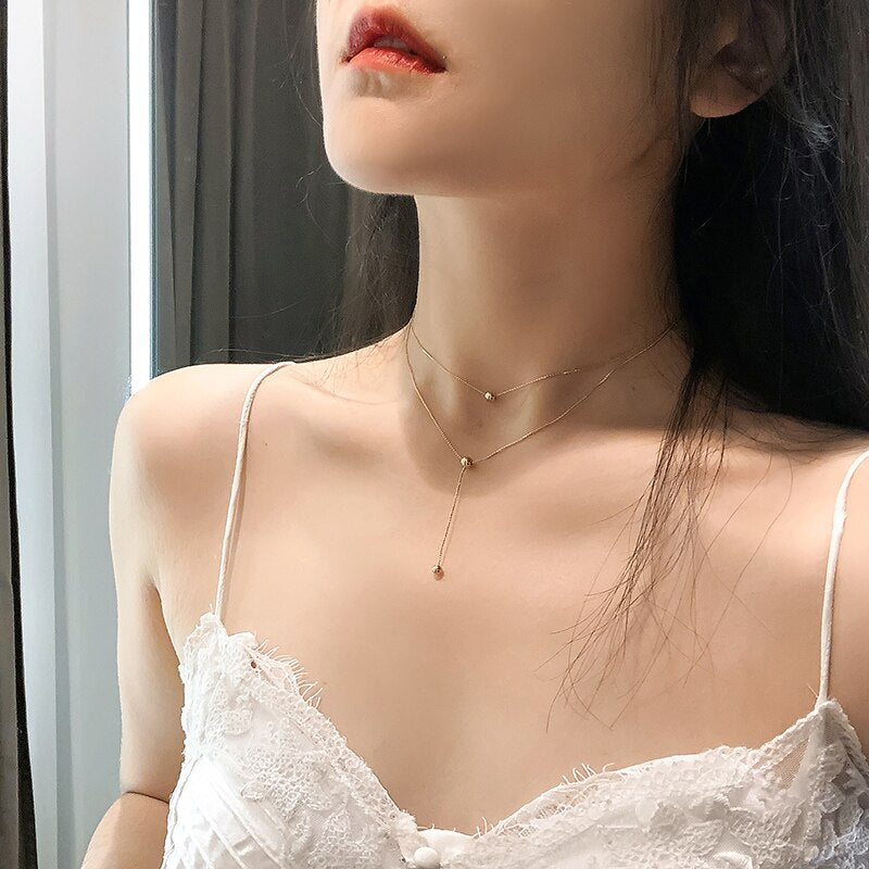 Kpop Fashion Gold color Choker Necklace Women Cute Girl Double Layer Chain statement Necklace for Women Jewelry Wholesale 2020