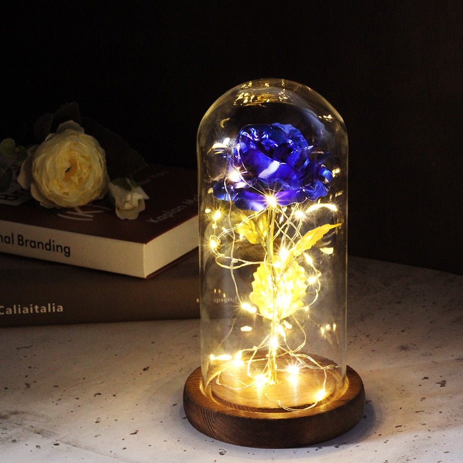 Artificial Eternal Rose  LED Light Beauty The Beast In Glass Cover Christmas Home Decor For Mother Valentines Day new Year Gift