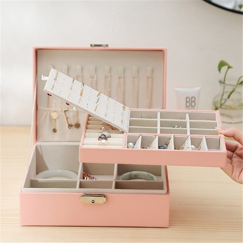 WE New High Capacity Leather Jewelry Box Travel Jewelry Organizer Multifunction Necklace Earring Ring Storage Box Women Gifts