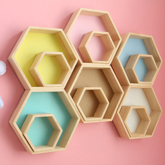 1 Big+1 Small Hexagon Wooden Shelves - Little Eudora