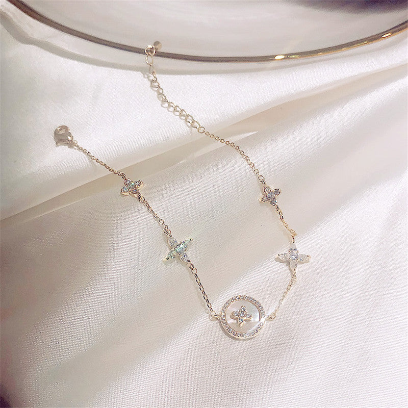 Luxury Fashion Cubic Zirconia Natural Shell Stone Charm Bracelet for Woman Exquisite Gold Chain Cuff Bracelet Girl Jewelry Gift